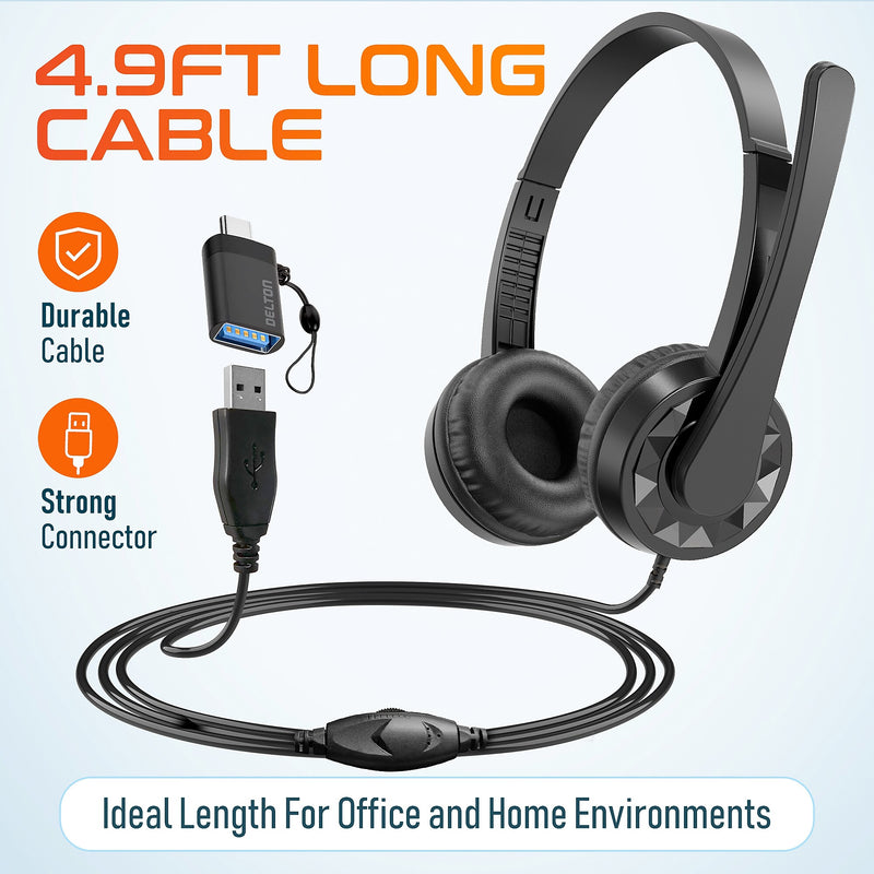 Delton 12Y Noise-Canceling Stereo On-Ear Headset, USB Type-A (DWH12YAC)
