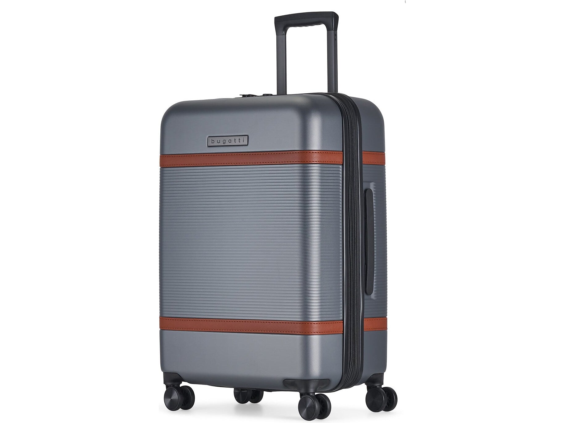 Bugatti Wellington 25.5" Hardside Suitcase, 8-Wheeled Spinner, TSA Checkpoint Friendly, Silver (HLG5124-Pewter)