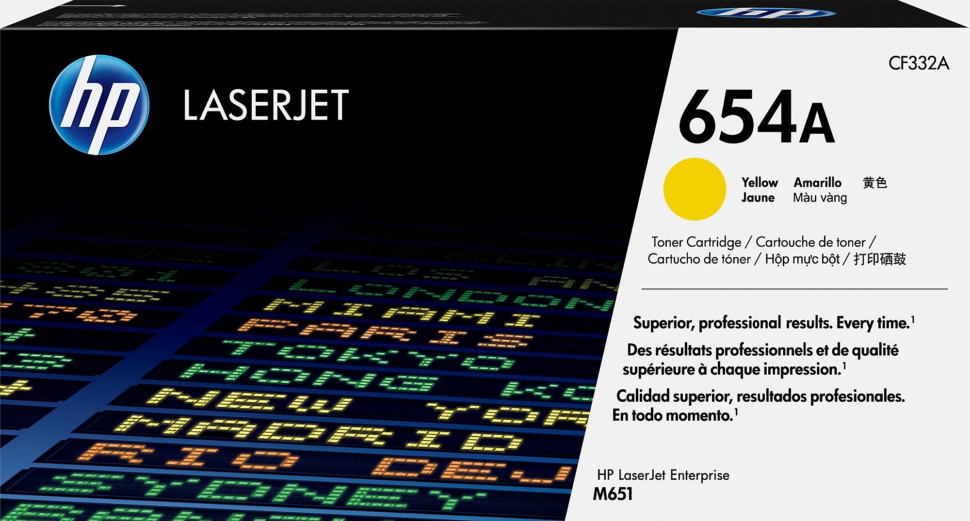 HP 654A Yellow Standard Yield Toner Cartridge, Prints Up to 15,000 Pages (CF332A)