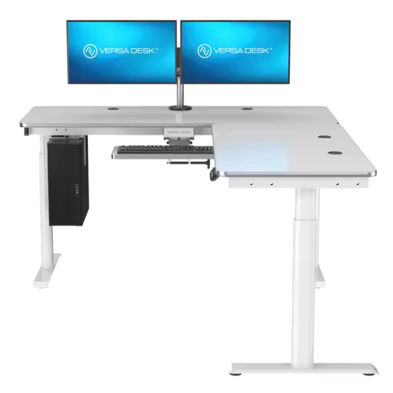 VersaDesk PowerLift 60"W Electric L-Shaped Adjustable Standing Desk, White (PLLSD6072-WW-APP)
