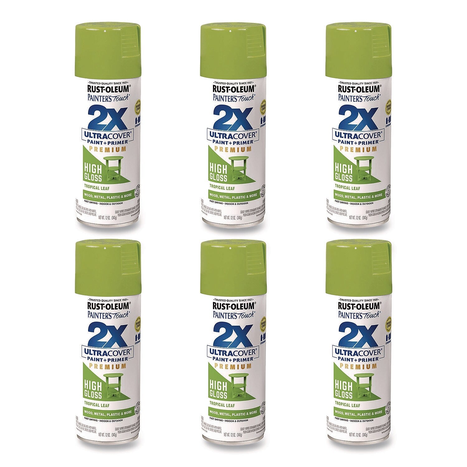 Rust-Oleum Painter's Touch 2X Ultra Cover Spray Paint, Tropical Leaf, 12 oz., 6/Carton (331179)