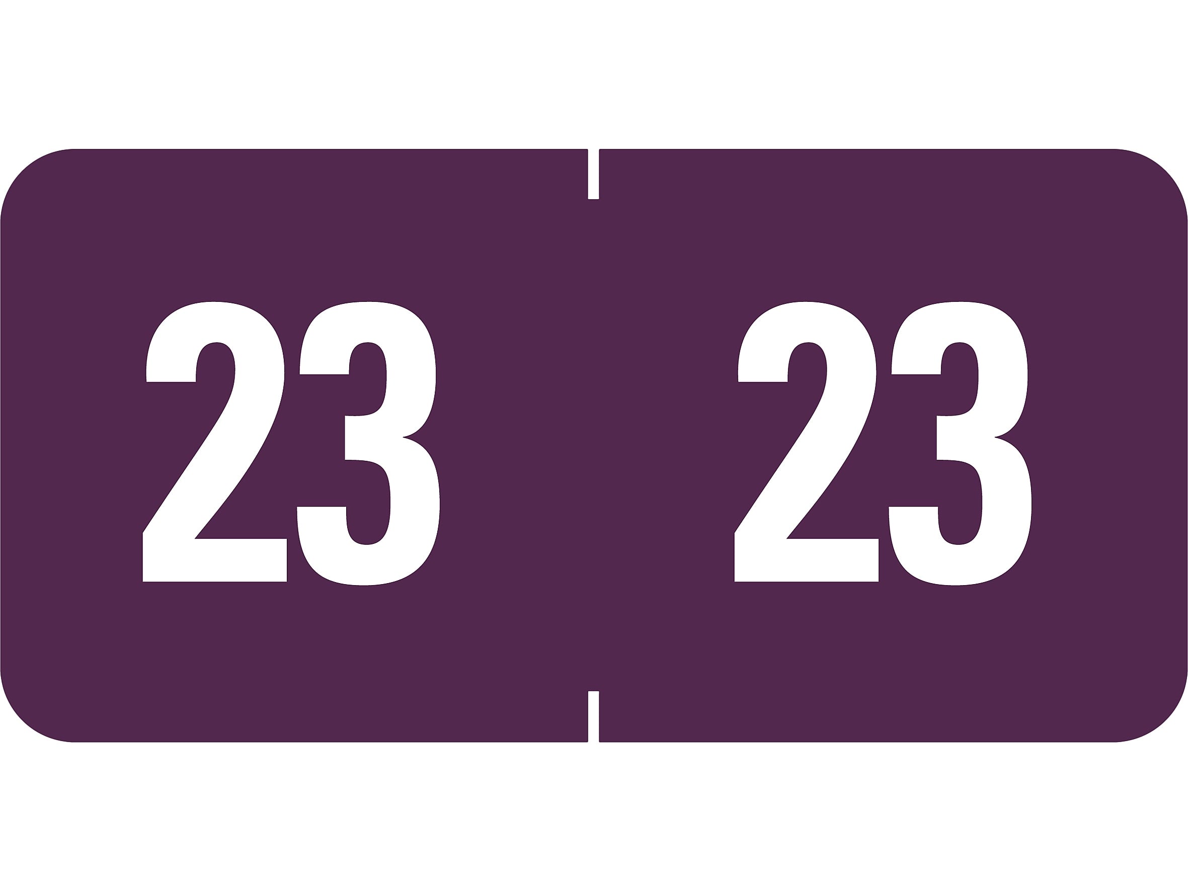 Smead ETS 2023 Color-Coded Year Label, 0.5"H x 1"W, White on Purple, 25 Labels/Sheet, 10 Sheets/Pack, 250 Labels/Pack (67923)