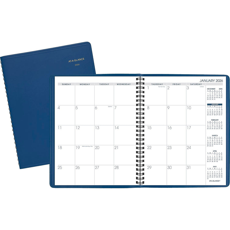 2026 AT-A-GLANCE 7" x 8.75" Monthly Planner, Faux Leather Cover, Blue (70-124-20-26)