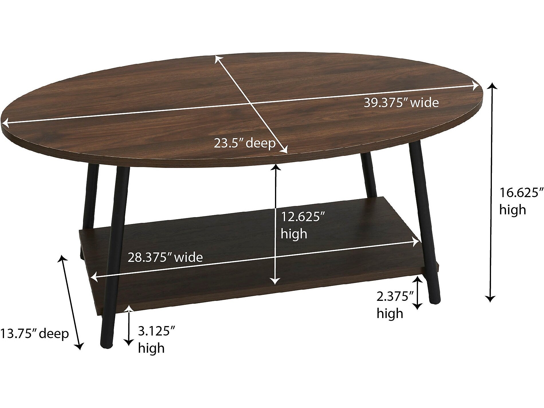 Household Essentials Jamestown 39.38"W x 23.5"D Laminate Coffee Table, Mid-Century Walnut/Black (8134-1)