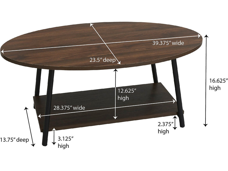 Household Essentials Jamestown 39.38"W x 23.5"D Laminate Coffee Table, Mid-Century Walnut/Black (8134-1)