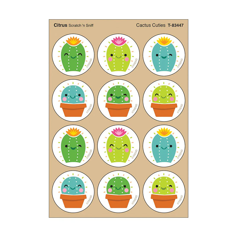 Trend Enterprises Cactus Cuties Citrus scent Scratch 'n Sniff Stinky Stickers, Multicolored, 48/Pack, 6/Packs/Bundle (T-83447-6)
