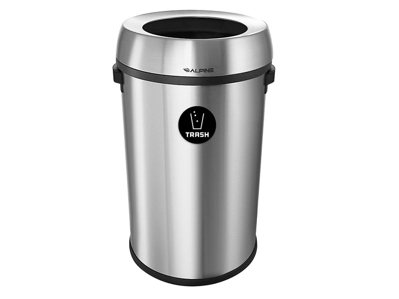 Alpine Industries Stainless Steel Compost and Trash Station with Open Lid, 34 Gallon, Silver, 2/Pack (ALP470-65L-CO-T)