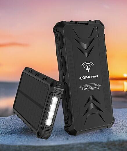 4XEM 30,000 mAh Mobile Solar Power Bank and Charger (4XSOLARPWR30BK)
