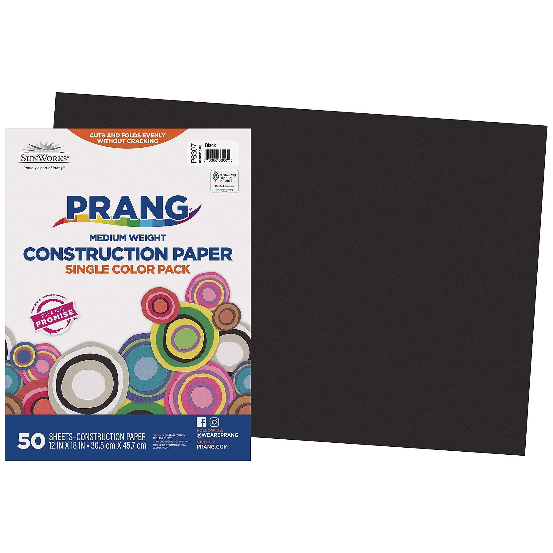 Prang 12" x 18" Construction Paper, Black, 50 Sheets/Pack, 5 Packs/Bundle (PAC6307-5)