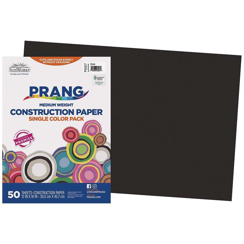 Prang 12" x 18" Construction Paper, Black, 50 Sheets/Pack, 5 Packs/Bundle (PAC6307-5)