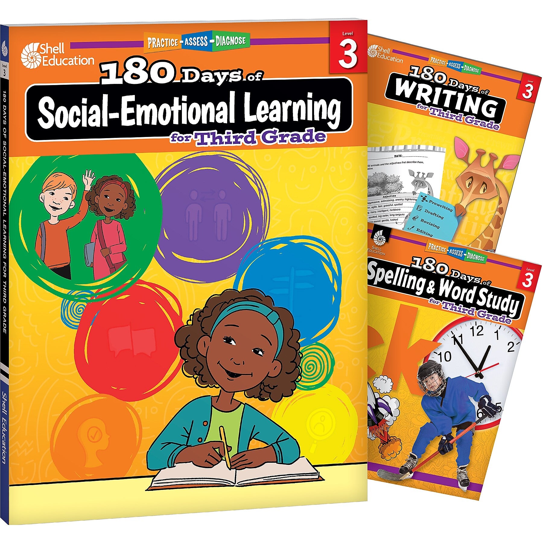 Shell Education 180 Days Social-Emotional Learning, Writing, & Spelling Grade 3, 3/Set (SEP147655)