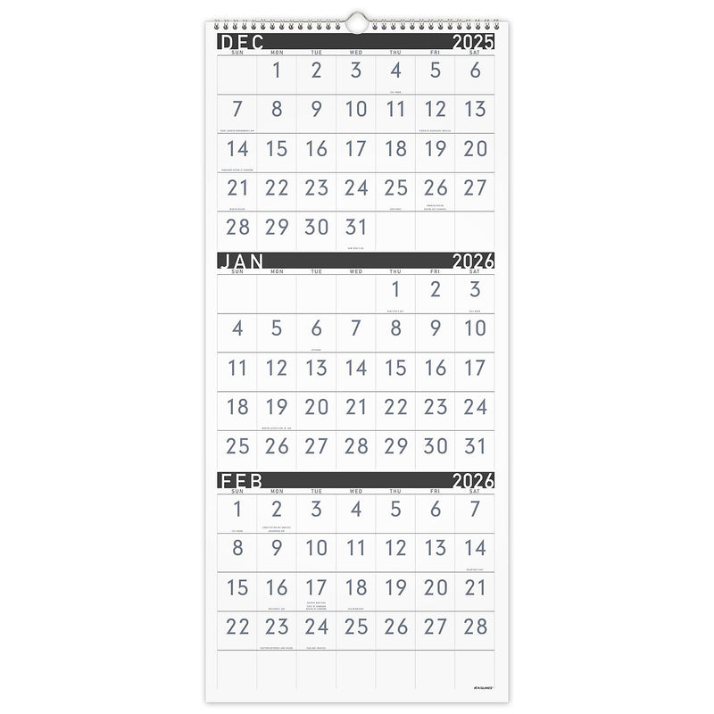 2026 AT-A-GLANCE Contemporary 12" x 27" Three-Month Wall Calendar, White/Black (PM11X-28-26)