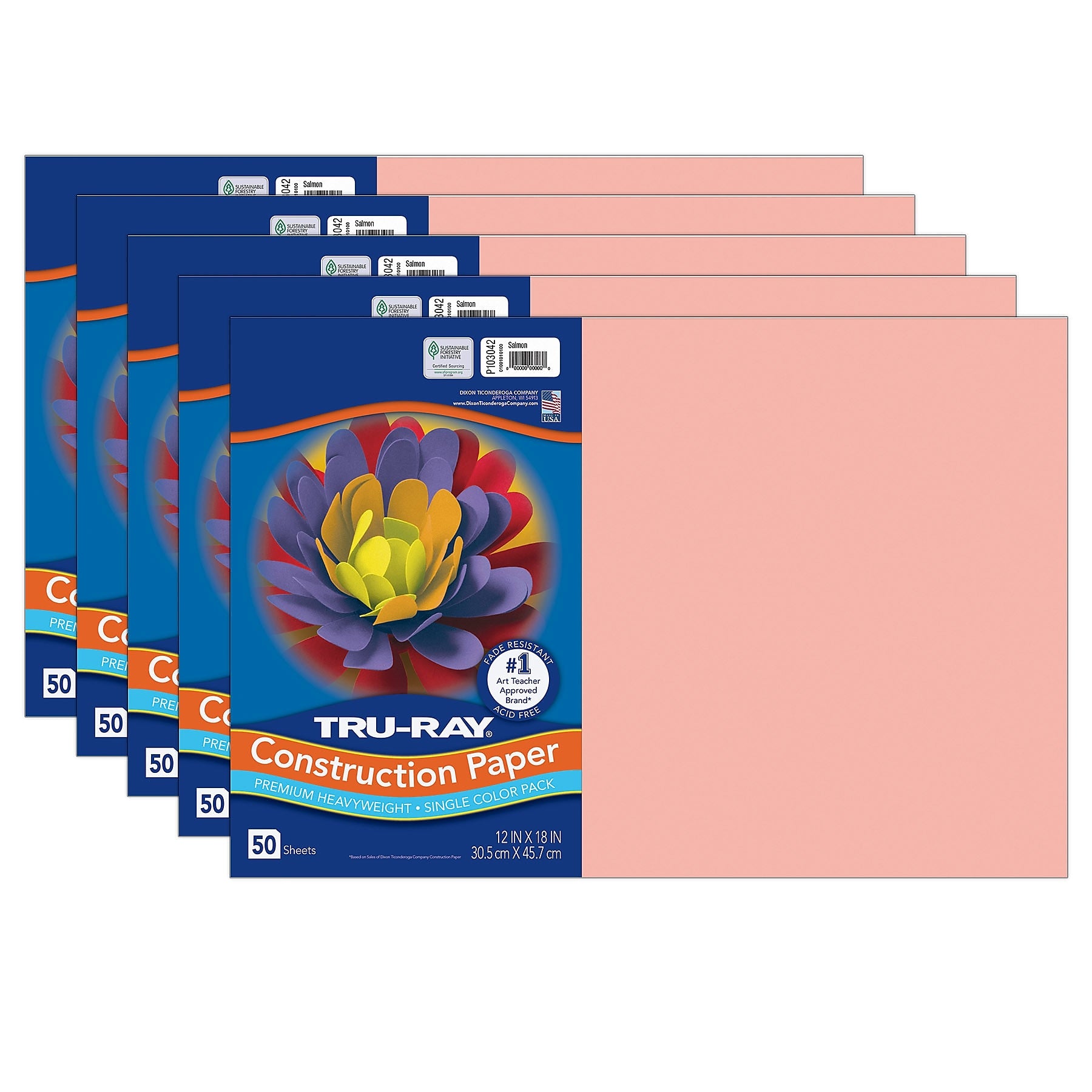 Tru-Ray 12" x 18" Construction Paper, Salmon, 50 Sheets/Pack, 5 Packs/Bundle (PAC103042-5)