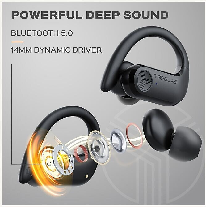 Treblab X3 Pro Wireless Noise Canceling Earbuds, Bluetooth, Black (X3-PRO-B)