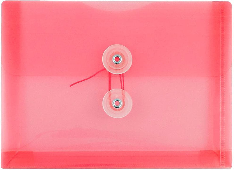 JAM Paper Premium Plastic Filing Envelope with Button & String Closure, Pink, 3/Pack (920B1PIX3)