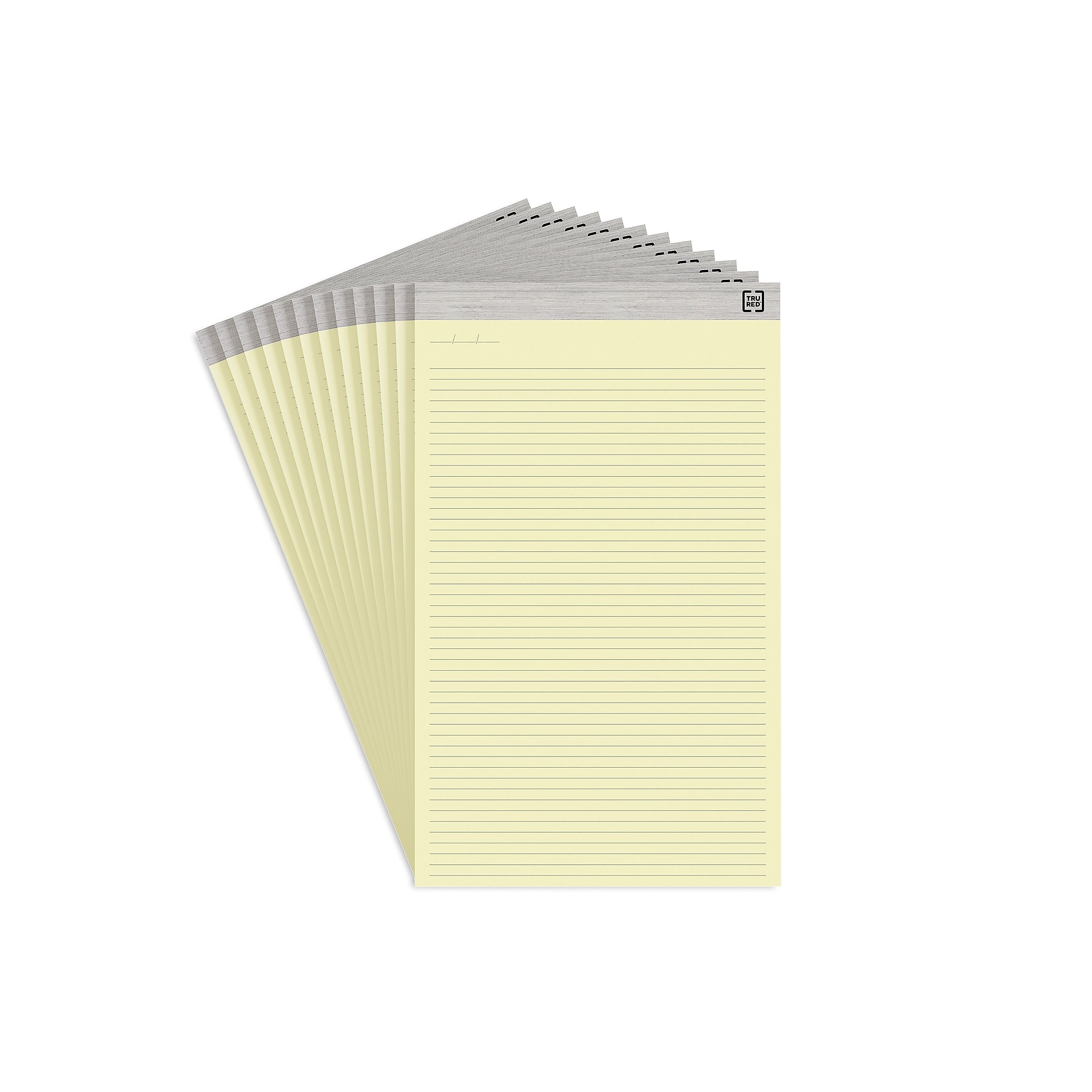 TRU RED™ Notepads, 8.5" x 14", Wide Ruled, Canary, 50 Sheets/Pad, 12 Pads/Pack (TR57386)