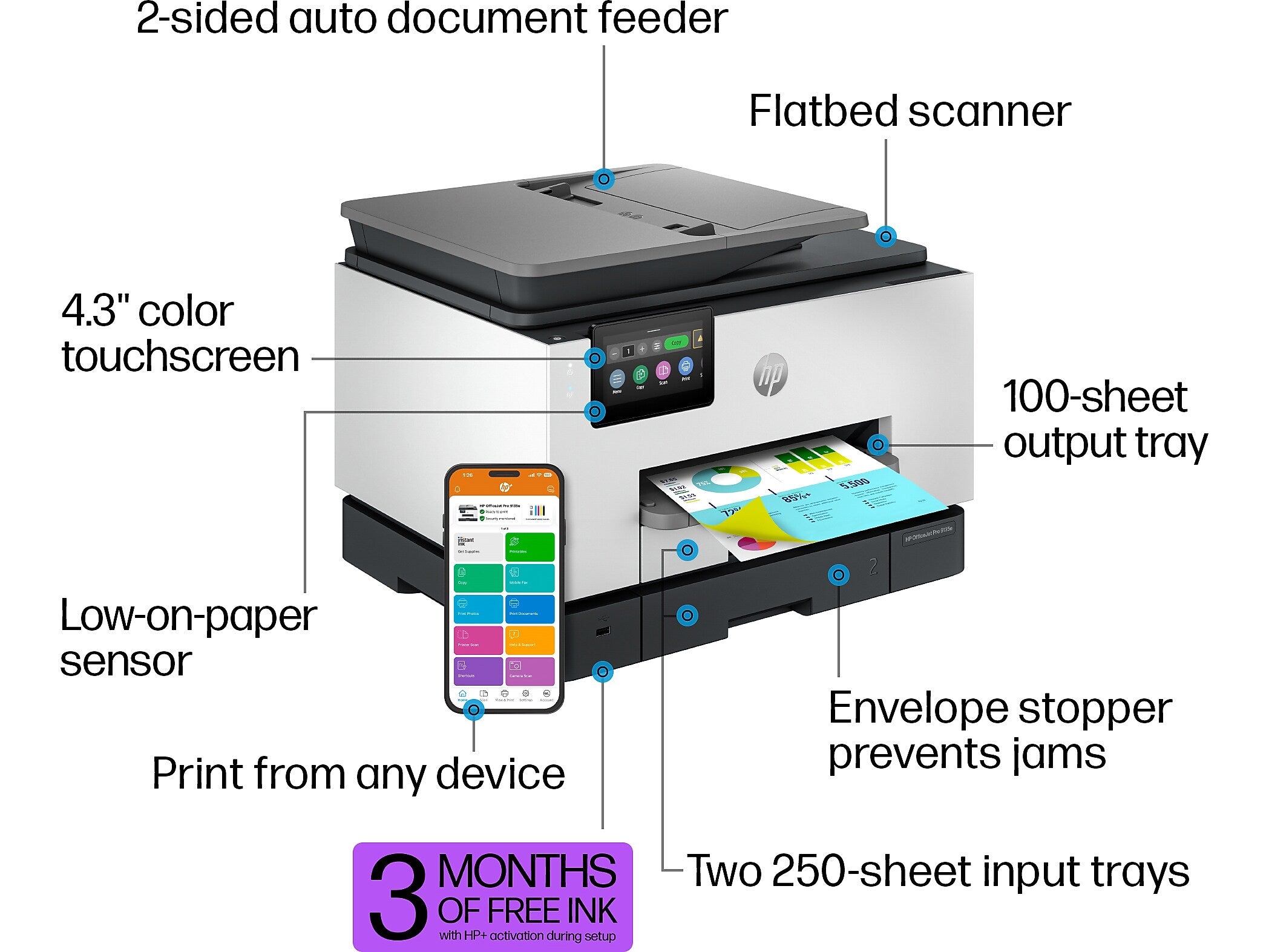 HP OfficeJet Pro 9135e Wireless Color All-In-One Printer, Print Scan Copy Fax, Best for Home Office, 3 Months FREE Ink (404M0A)
