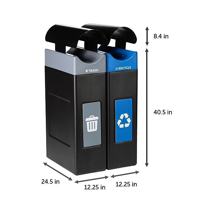 Commercial Zone Avante Series Polyethylene Dual-Stream Trash and Recycling Center, 60 Gallon, Black (787206MSA)