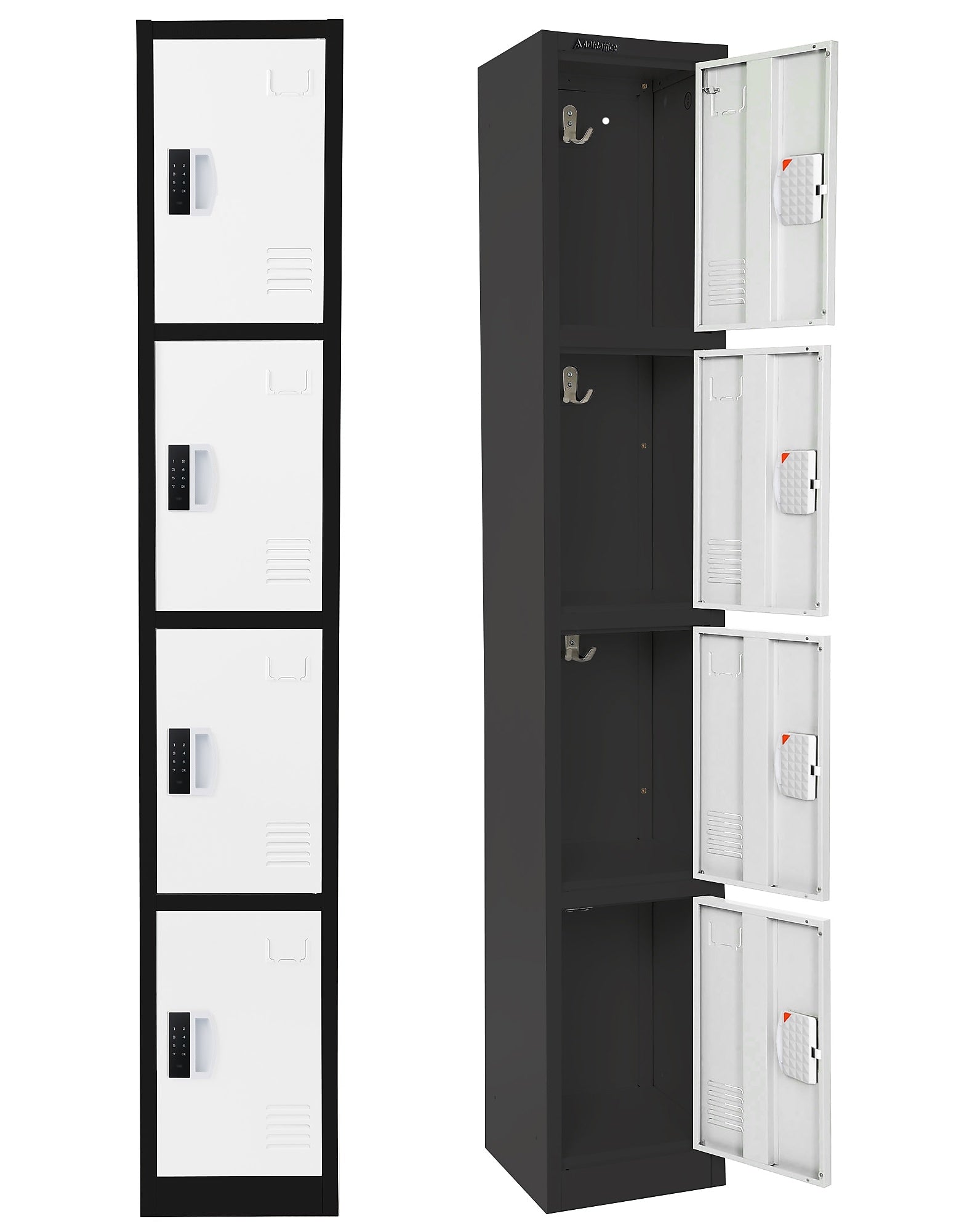 AdirOffice 72"H 4-Tier Black/White Storage Locker (ADI629-204-B-W-DL)