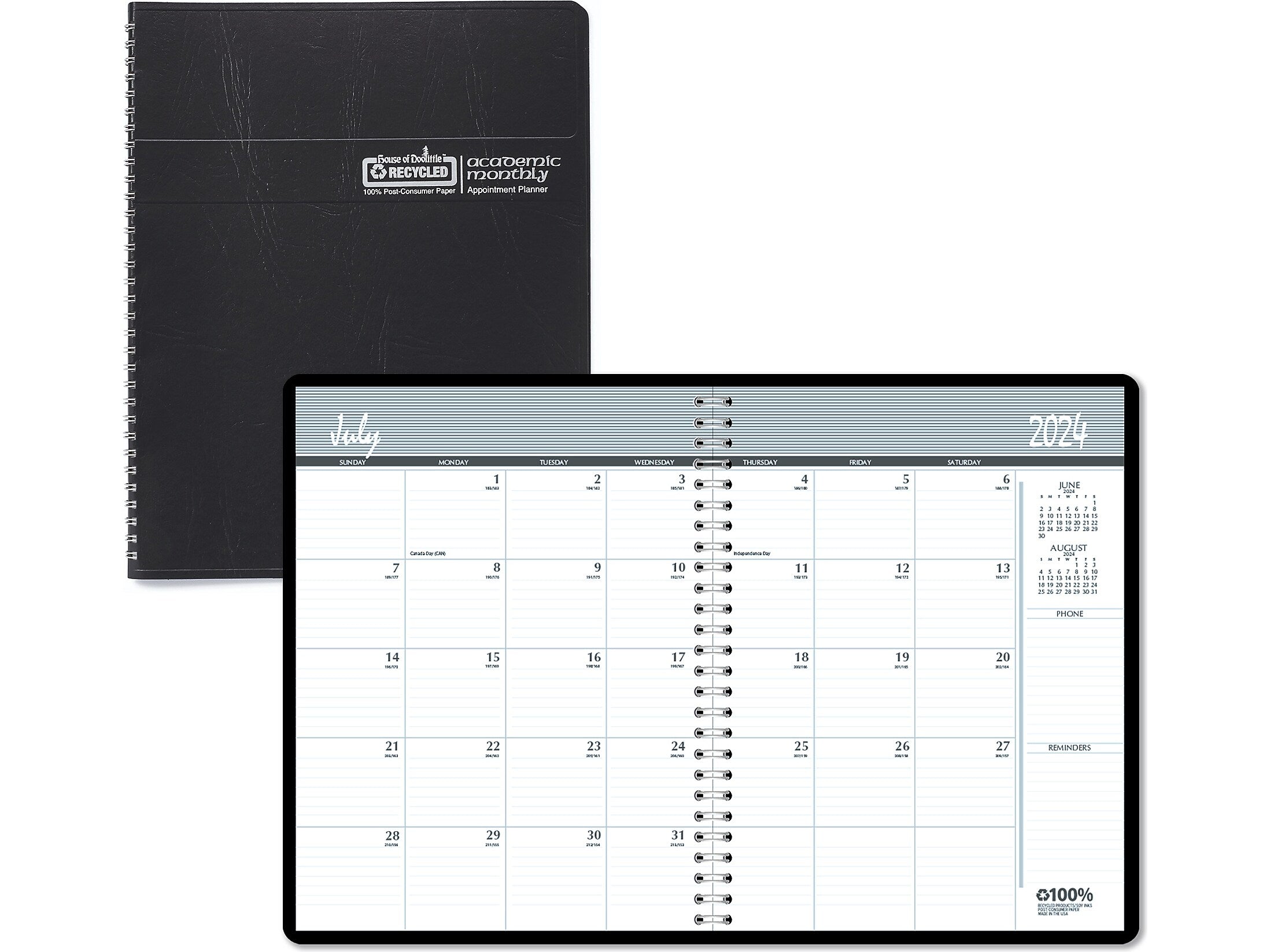 2024-2025 House of Doolittle 8.5" x 11" Academic Monthly Planner, Leatherette Cover, Black (26502-25)