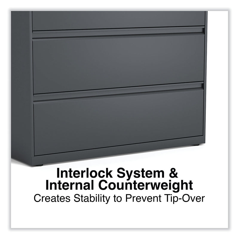 Alera 3-Drawer Lateral File Cabinet, Letter/Legal Size, Lockable, 40.25"H x 42"W x 18.63"D, Charcoal (ALEHLF4241CC)