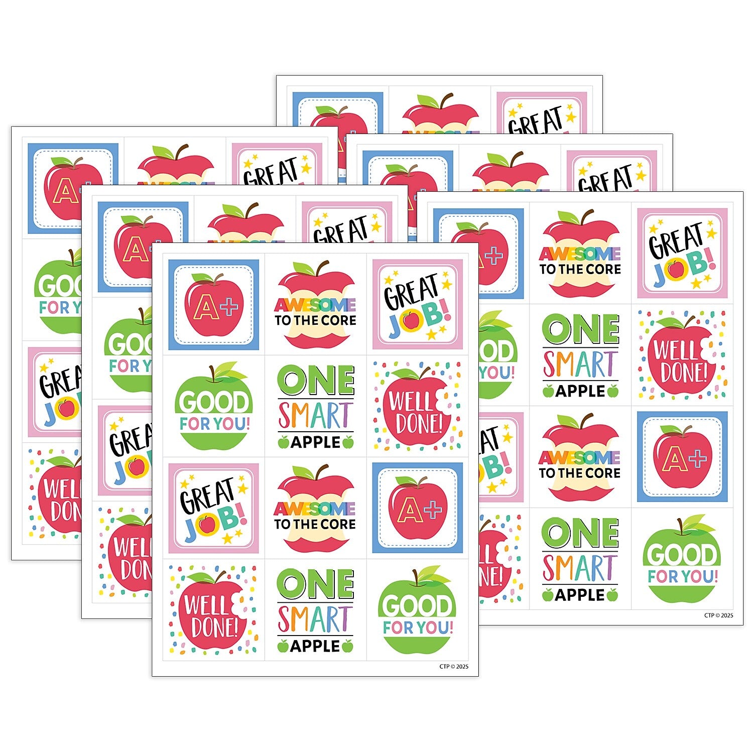 Creative Teaching Press Apple Time Apple Reward Stickers, Multicolored, 60/Pack, 6/Packs/Bundle (CTP11020-6)