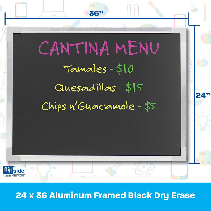 Flipside Dry-Erase Blackboard, Aluminum Frame, 24" x 36" (17931)