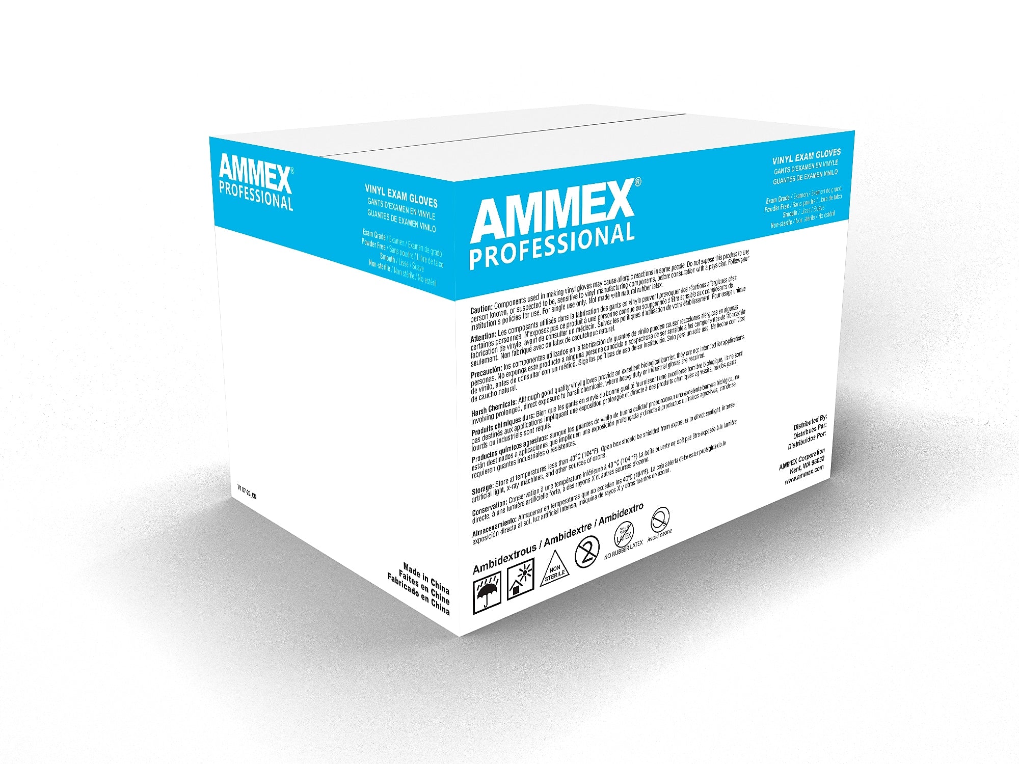 Ammex Professional VPF Powder Free Vinyl Exam Gloves, Latex Free, Clear, X-Large, 100/Box, 10 Boxes/Carton (VPF68100-CC)
