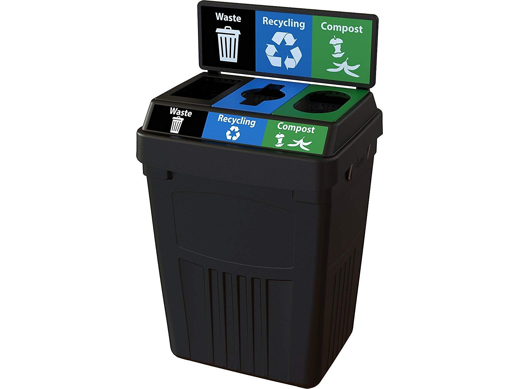 CleanRiver FlexE Plastic Three-Stream Recycling Station, 50 Gallon, Black (FX50B-BK3-R-BE-W-BK-C-GN)