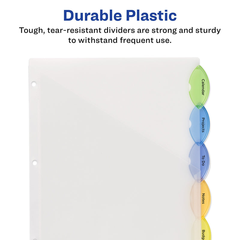 Avery Style Edge Insertable Plastic Dividers with Pocket, 5 Tabs, Multicolor (11292)