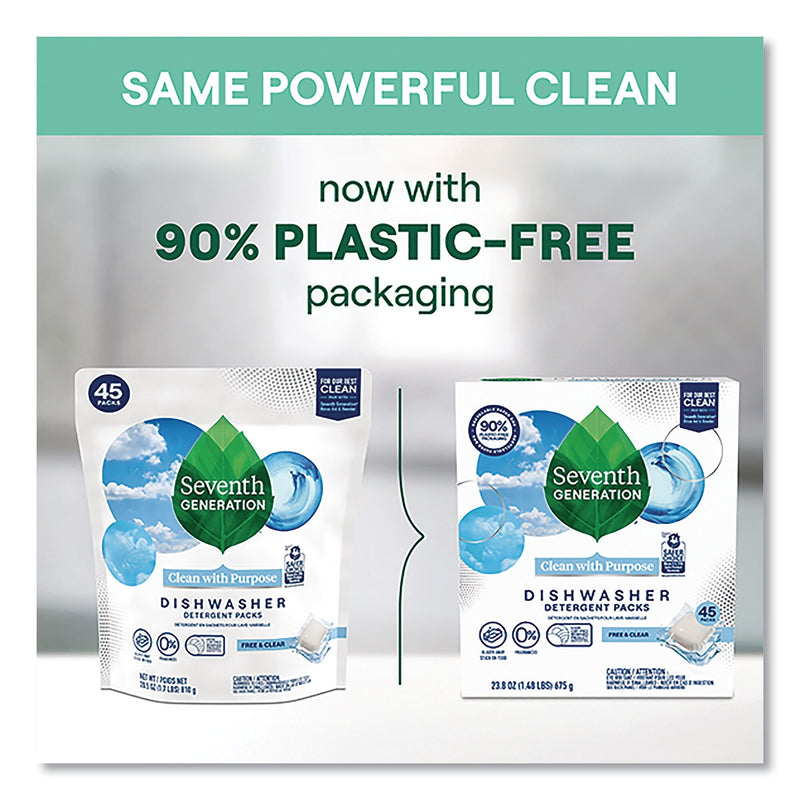 Seventh Generation Natural Automatic Dishwasher Detergent Packs, Free and Clear, 45 Powder Packets/Box, 5 Boxes/Carton