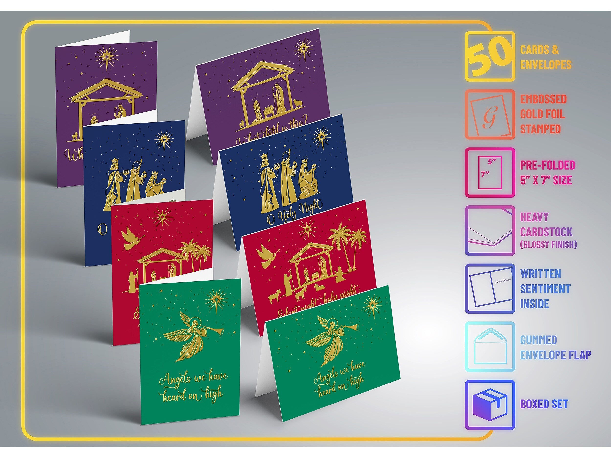 Better Office Religious Christmas Cards, 5" x 7", 50/Pack (64655-50PK)