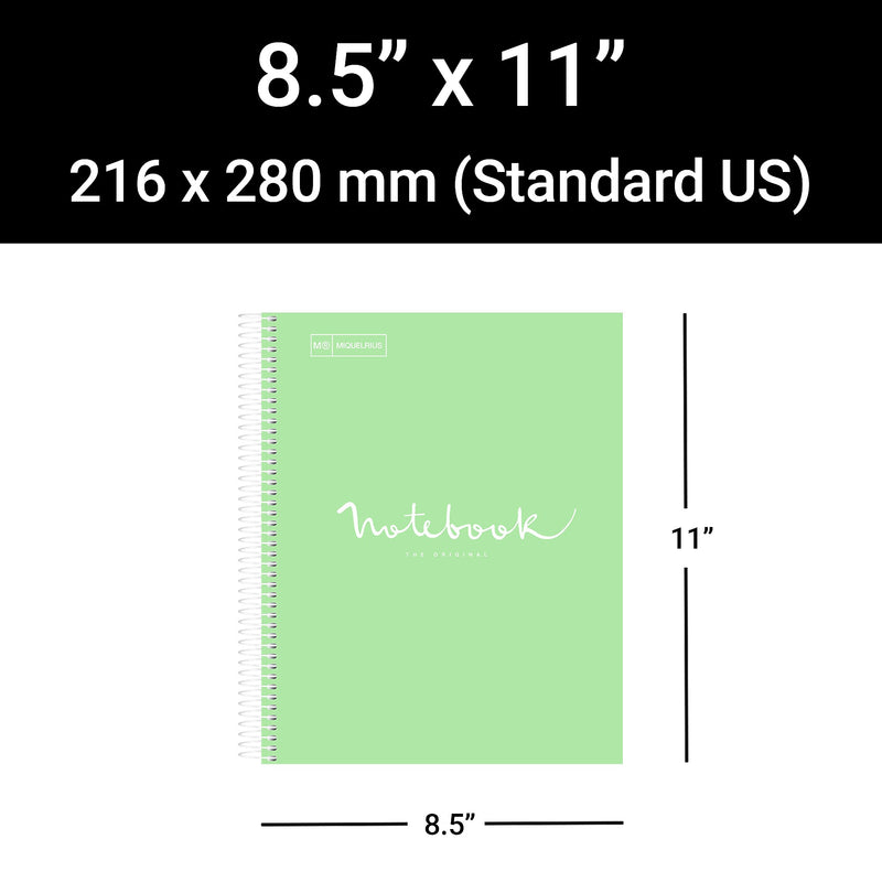 Miquelrius Emotions 1-Subject Notebook, 8.5" x 11", College-Ruled, 80 Sheets, Mint, 5/Pack (48276CS)