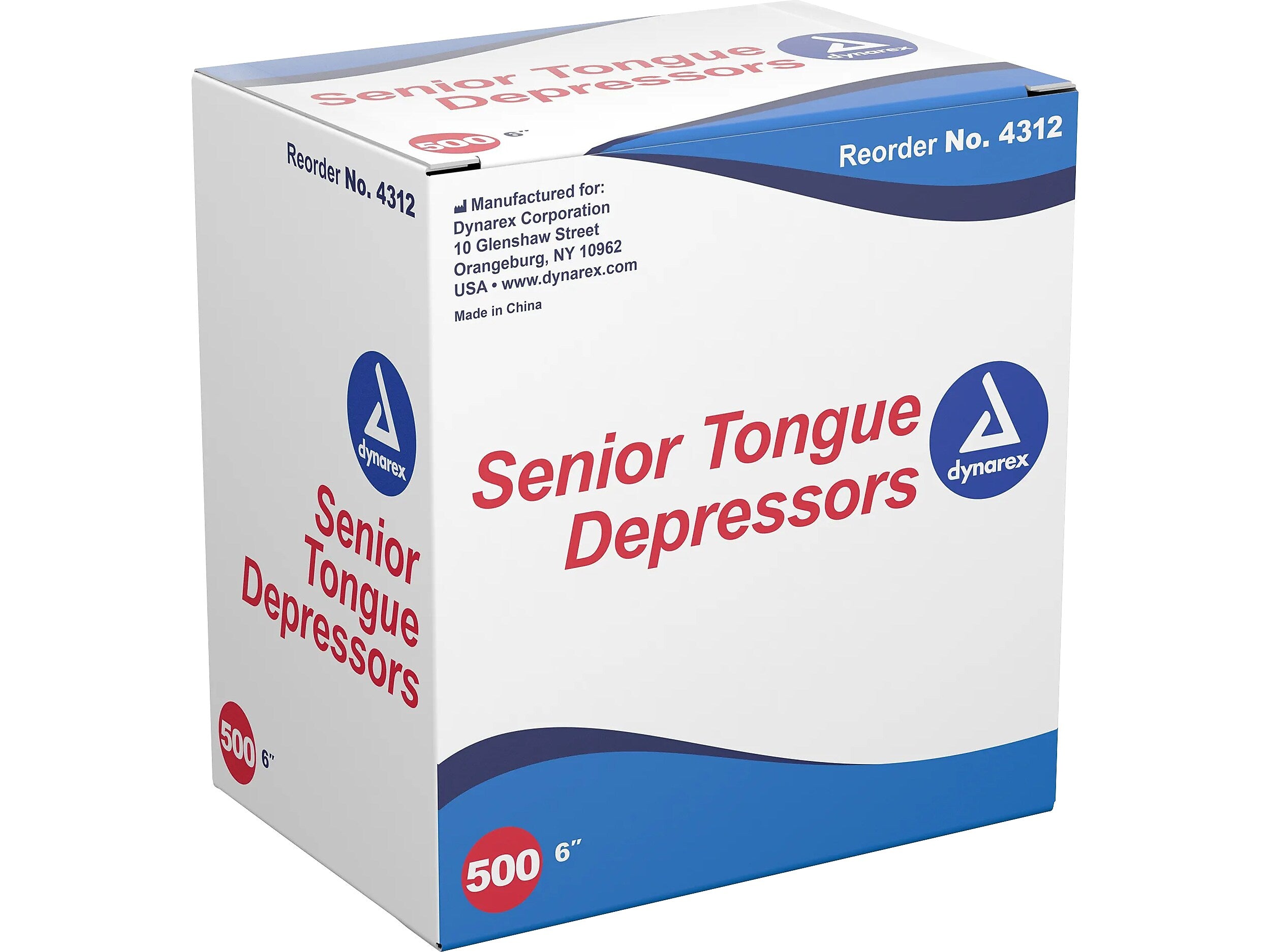 Dynarex Senior Non-Sterile Tongue Depressor, 6", 500/Box, 10 Boxes/Carton (4312)