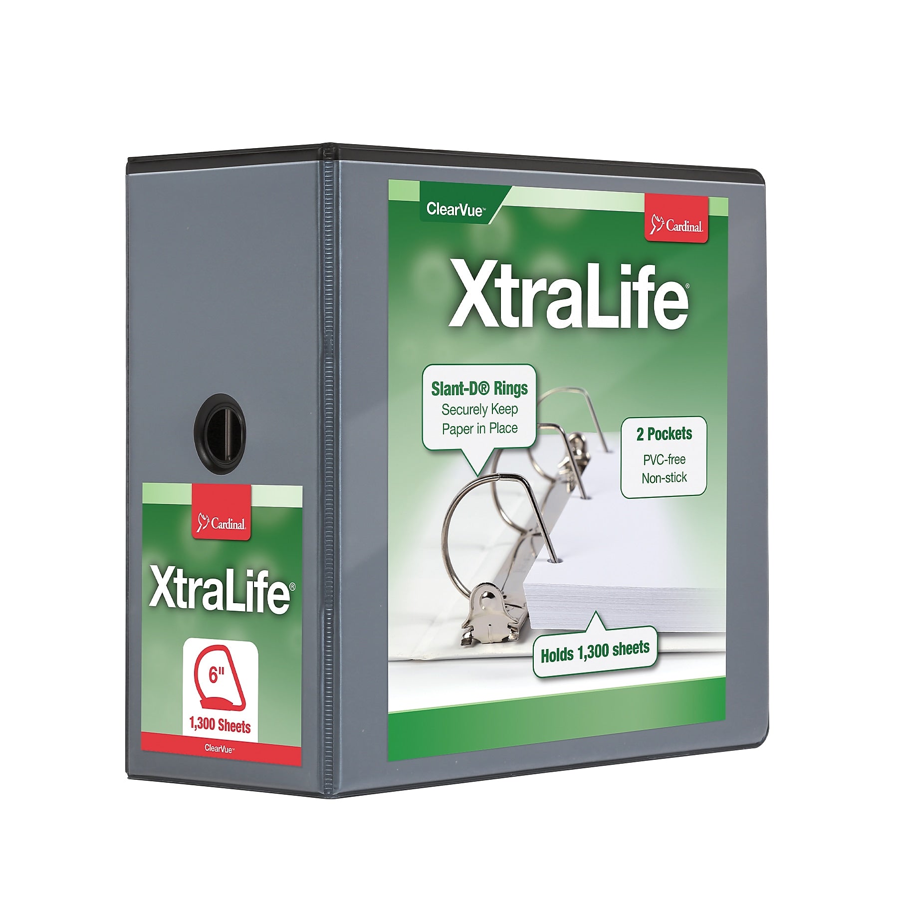 Cardinal XtraLife ClearVue 6" 3-Ring View Binders, D-Ring, Black (26361)