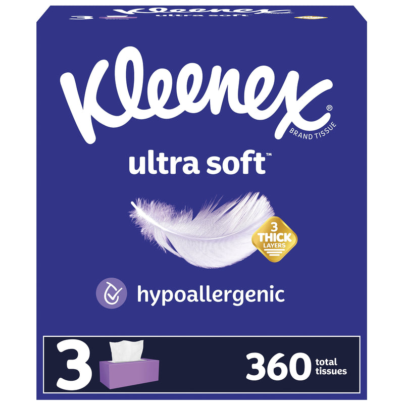 Kleenex Ultra Soft Facial Tissue, 3-Ply, 120 Tissues/Box, 3 Boxes/Pack (54314)