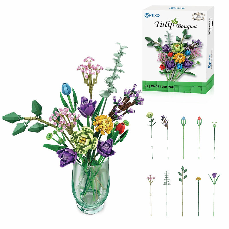 Contixo BK05 Tulip Bouquet Floral Collection Building Block Set, 999 Pieces (CNXBK05)