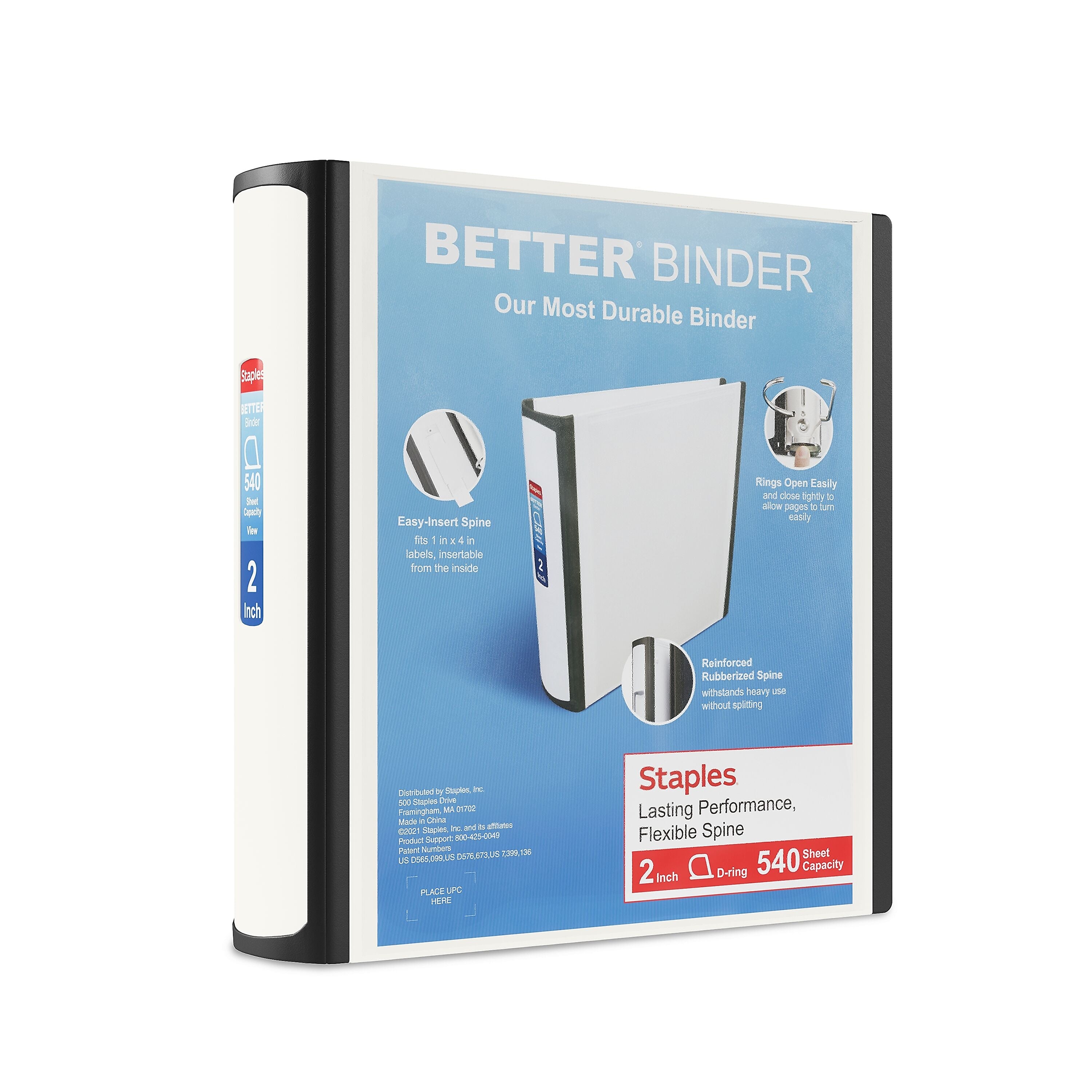 Staples 2" 3-Ring Better Binder, D-Ring, White (ST55873-CC)