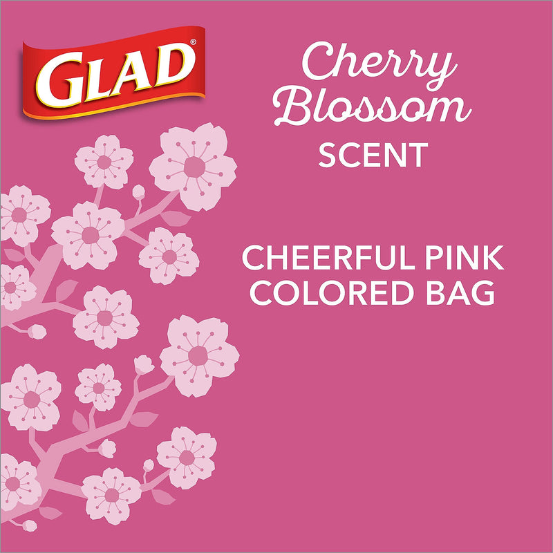 Glad Odorshield 4 Gallon Drawstring Kitchen Trash Bag, Febreeze Cherry Blossom, Pink, 34 Bags/Box (79274)