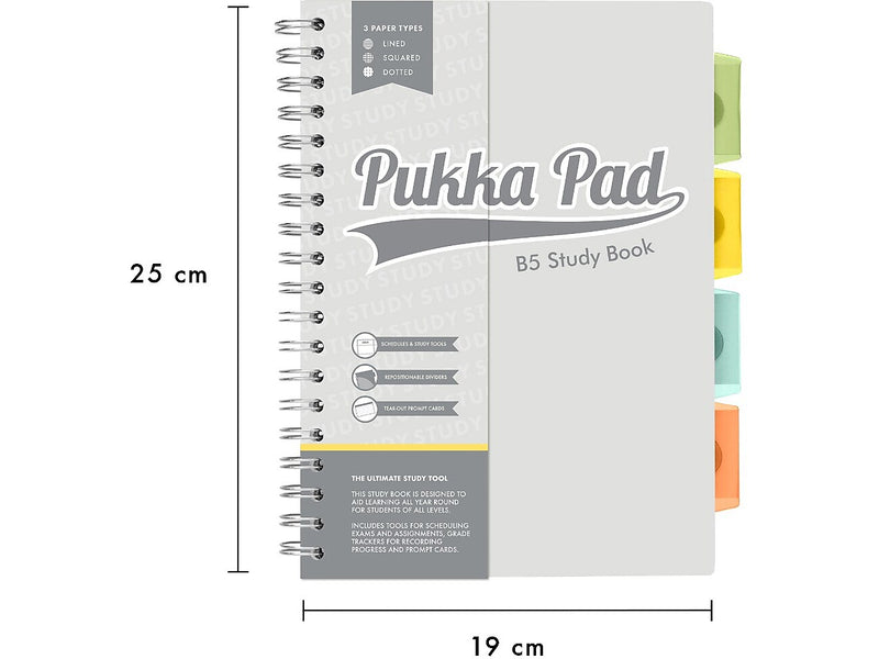 Pukka Pad B5 Study Book Customizable Notebook, 7.09" x 9.6", 120 Sheets, Gray/Silver (9824-STU)