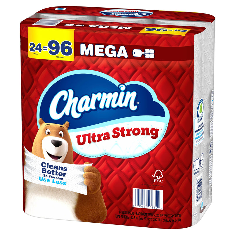 Charmin Ultra Strong Mega Toilet Paper, 2-Ply, White, 220 Sheets/Roll, 24 Rolls/Case(132140)