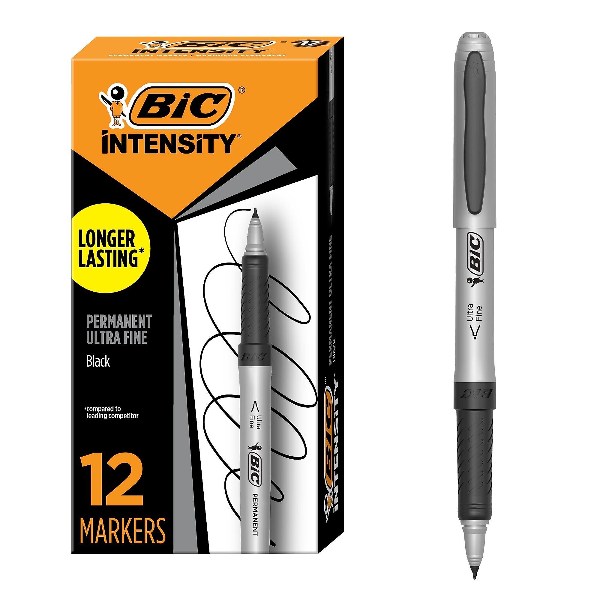 BIC Intensity Permanent Markers, Ultra Fine Tip, Black, 12/Pack (GPMU11BK)