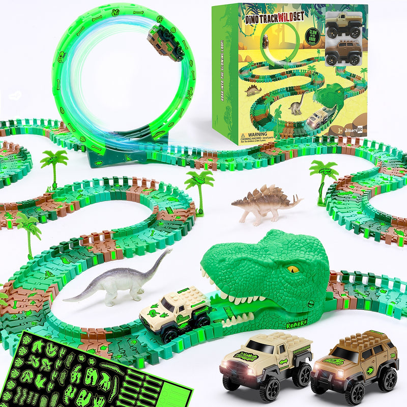 JITTERYGIT Dino Wild Race Track Site Toy Set, 177 Pieces/Pack (DINO-TRACK-GID-JOURNEY-SET - GREEN)
