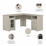 Bush Furniture Cabot 60"W Wood L-Shaped Computer Desk, Linen White Oak (WC31130K)