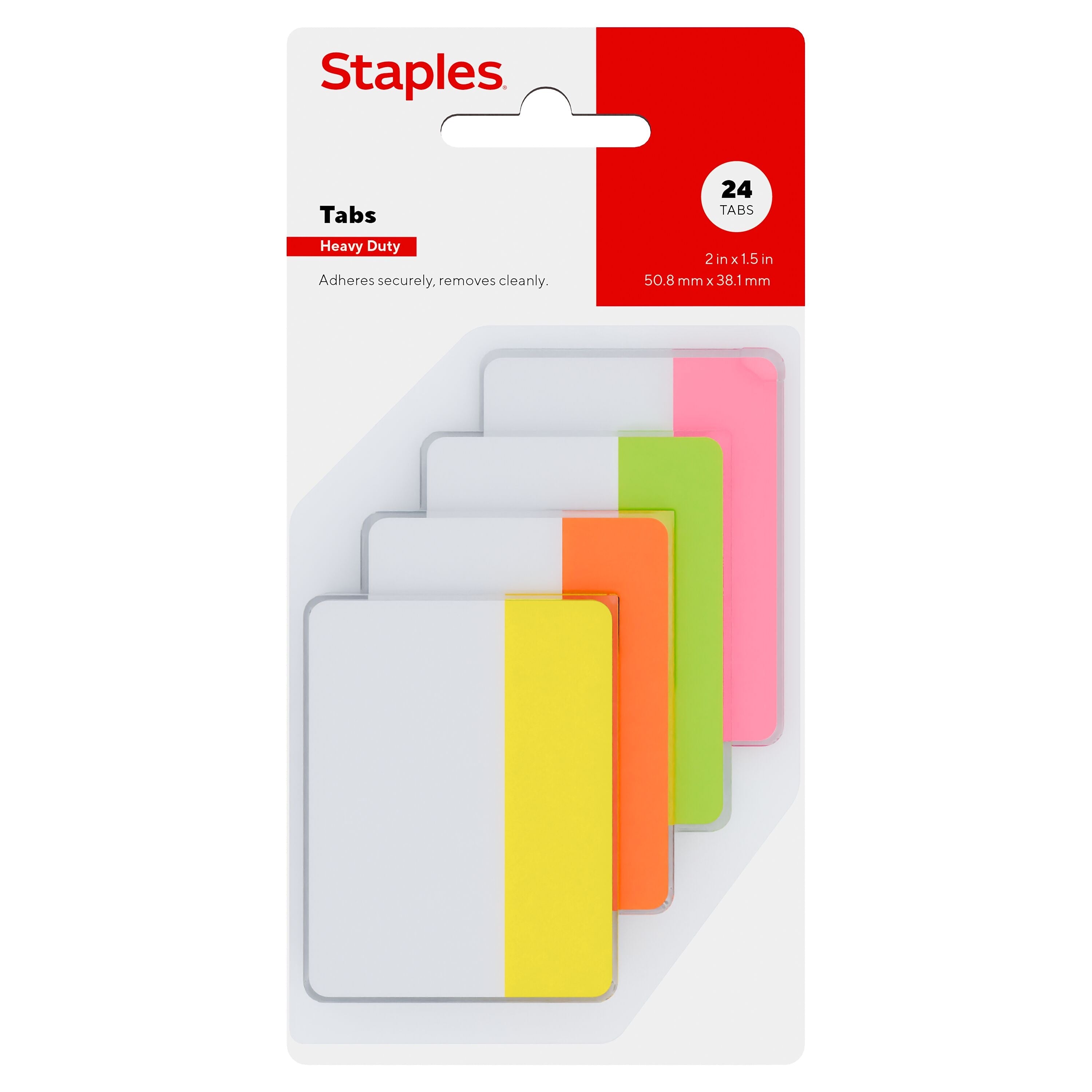 Staples Tabs, 2" Wide, Assorted Colors, 24 Tabs/Pack (ST62898)