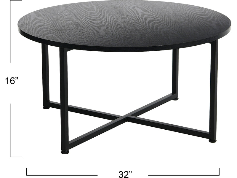 Household Essentials Jamestown 31.5"Dia. Laminate Round Coffee Table, Black Oak/Black (8175-1)