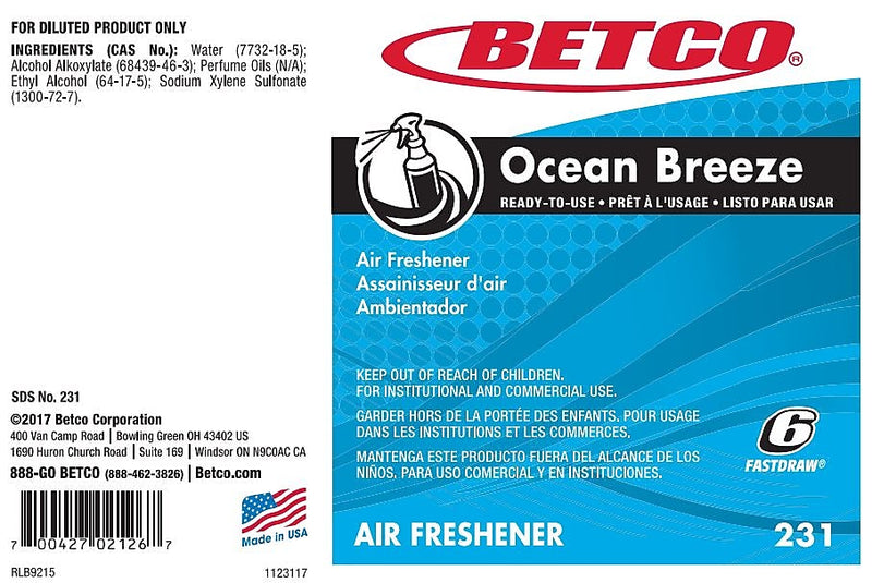 Betco Ocean Breeze Secondary Label, 24/Pack (2319090)