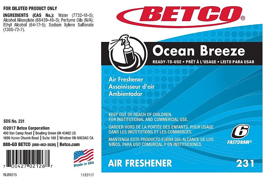Betco Ocean Breeze Secondary Label, 24/Pack (2319090)