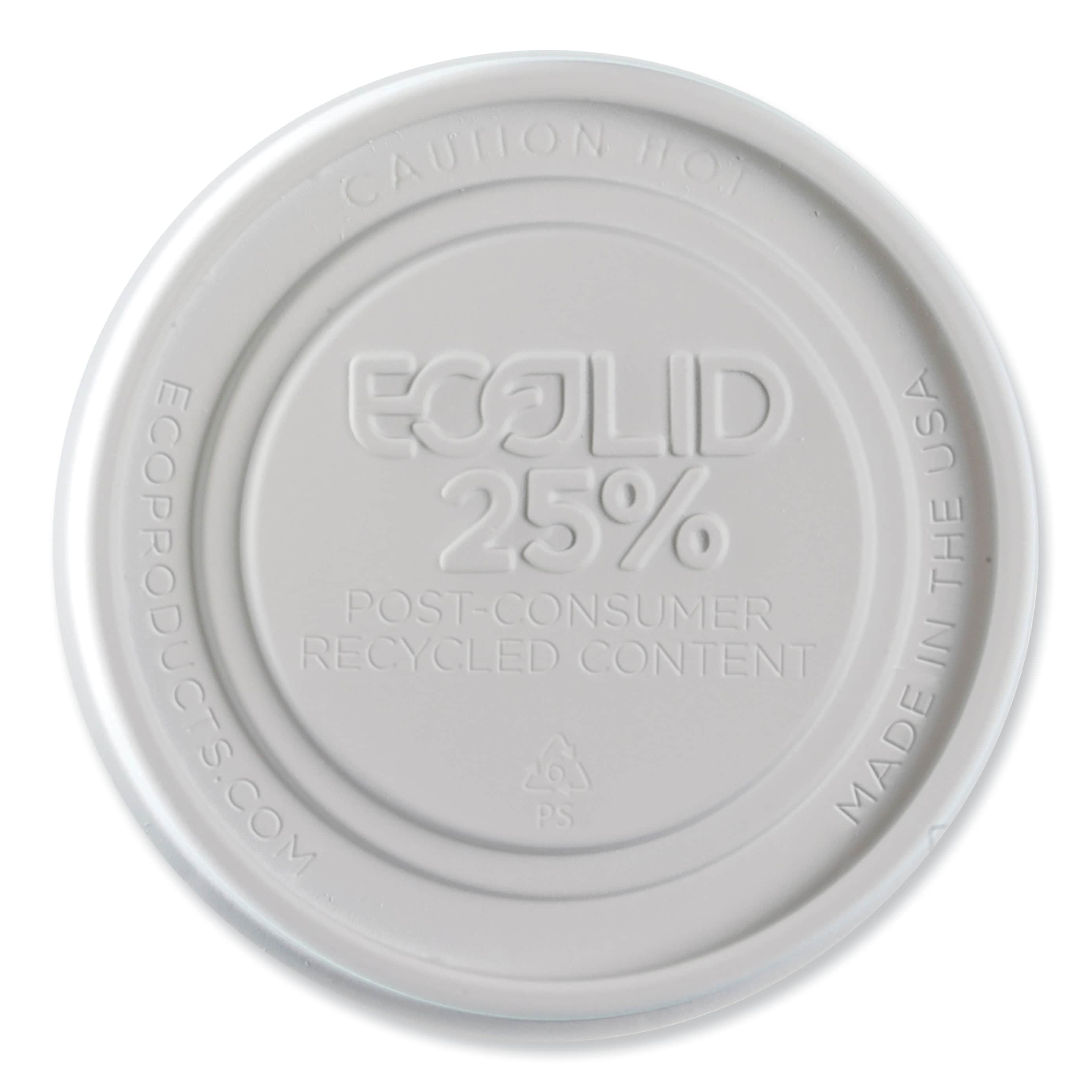 Eco-Products Evolution World EcoLid 25% Recycled Food Container Lid, Fits 12 to 32 oz Containers, White, Plastic, 500/Carton