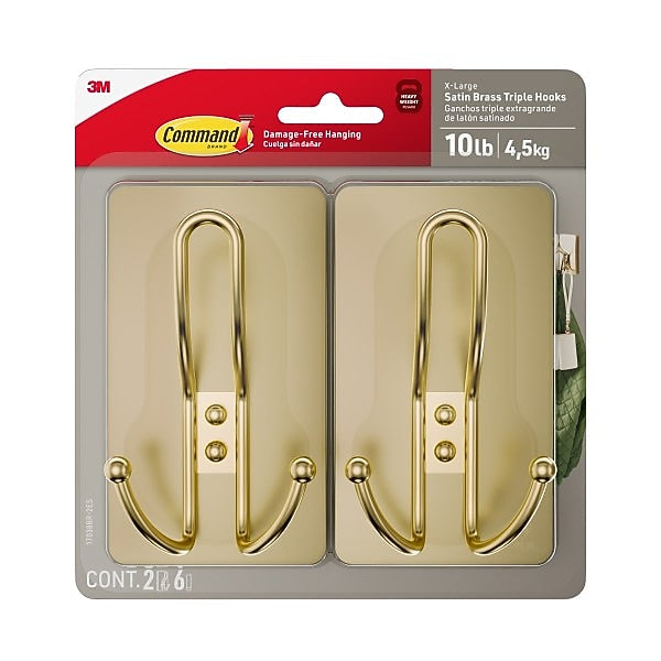 Command Extra Large Decorative Hook, Satin Brass, 2/Pack (17038BR-2ES)